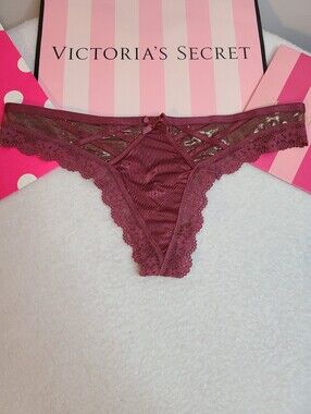 Retired Victoria's Secret Silky Satin Shimmer Lace Classic Thong Panty Size M